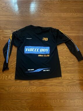 Thiccc Boy Bike Club Long Sleeve Jersey - Black with Blue & Gold Accents
